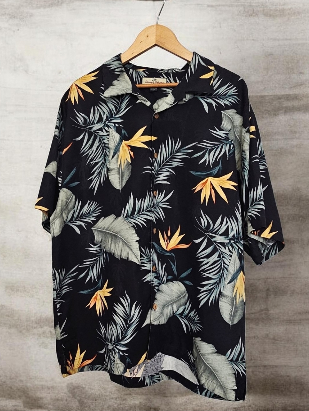 Tommy Bahama Black Tropical Leaf & Yellow Floral Camp Shirt